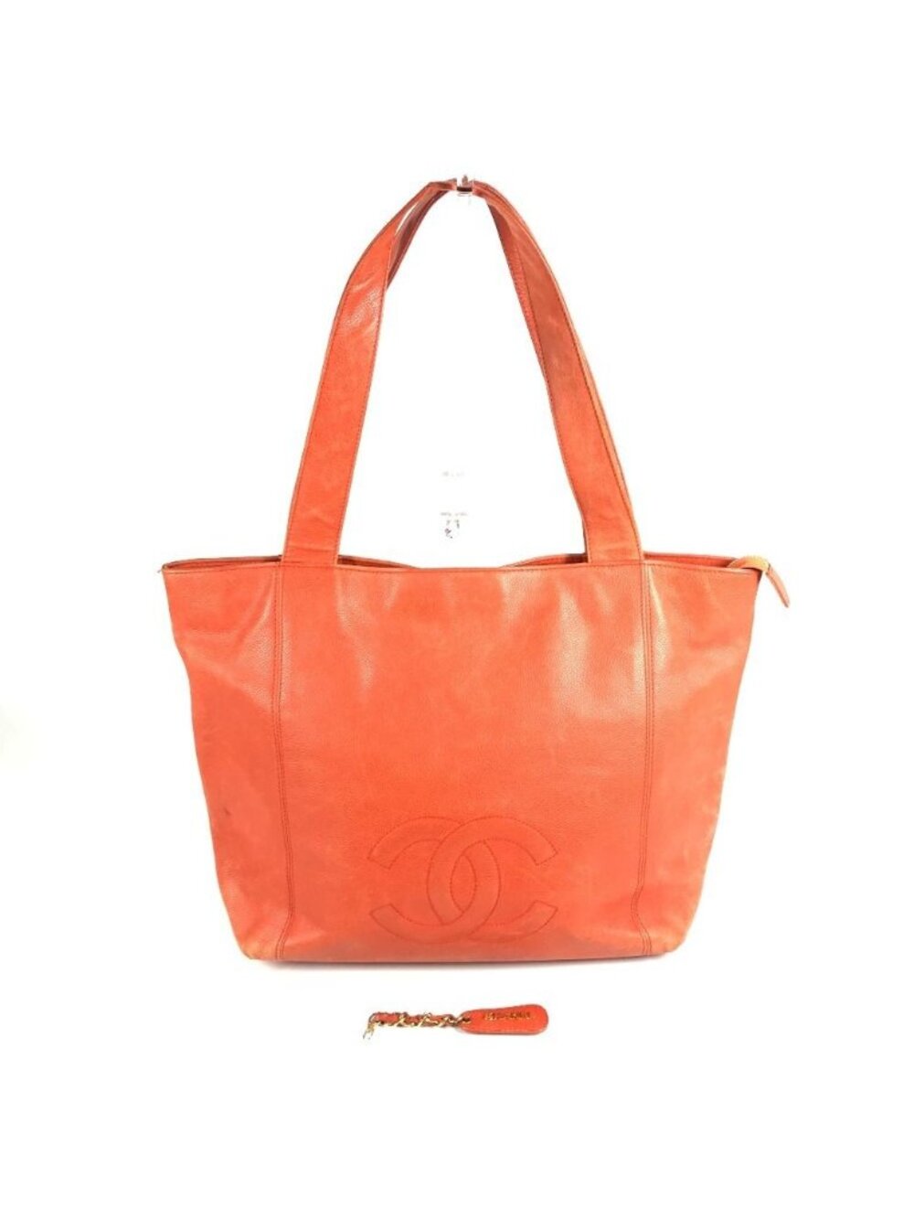Chanel Shoulder Bag CC Logo Caviar Leather Orange